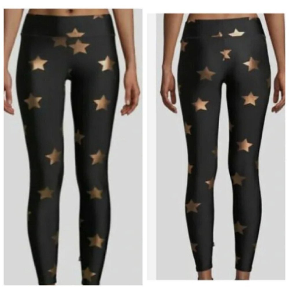 Terez Star Foil Printed Band Performance Leggings Black Size Small